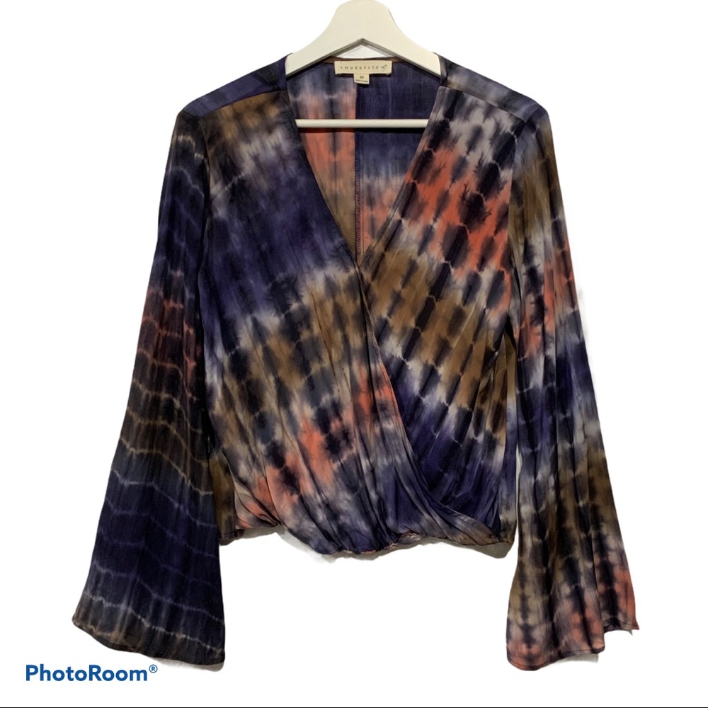 Lovestitch Watercolor Tie Dye Boho Wrap Top Sz M